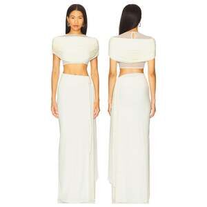 Deme by Gabriella Alyssa Set Top Skirt Maxi Draped Two Piece Old Money L